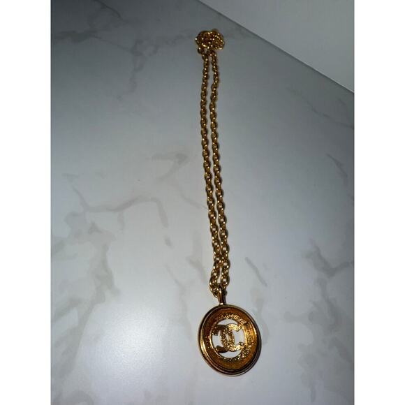 Chanel CC Sunburst Round Pendant Necklace - Gold-Tone - Picture 2 of 6